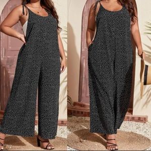 Plus size polka dot knot cami jumpsuit